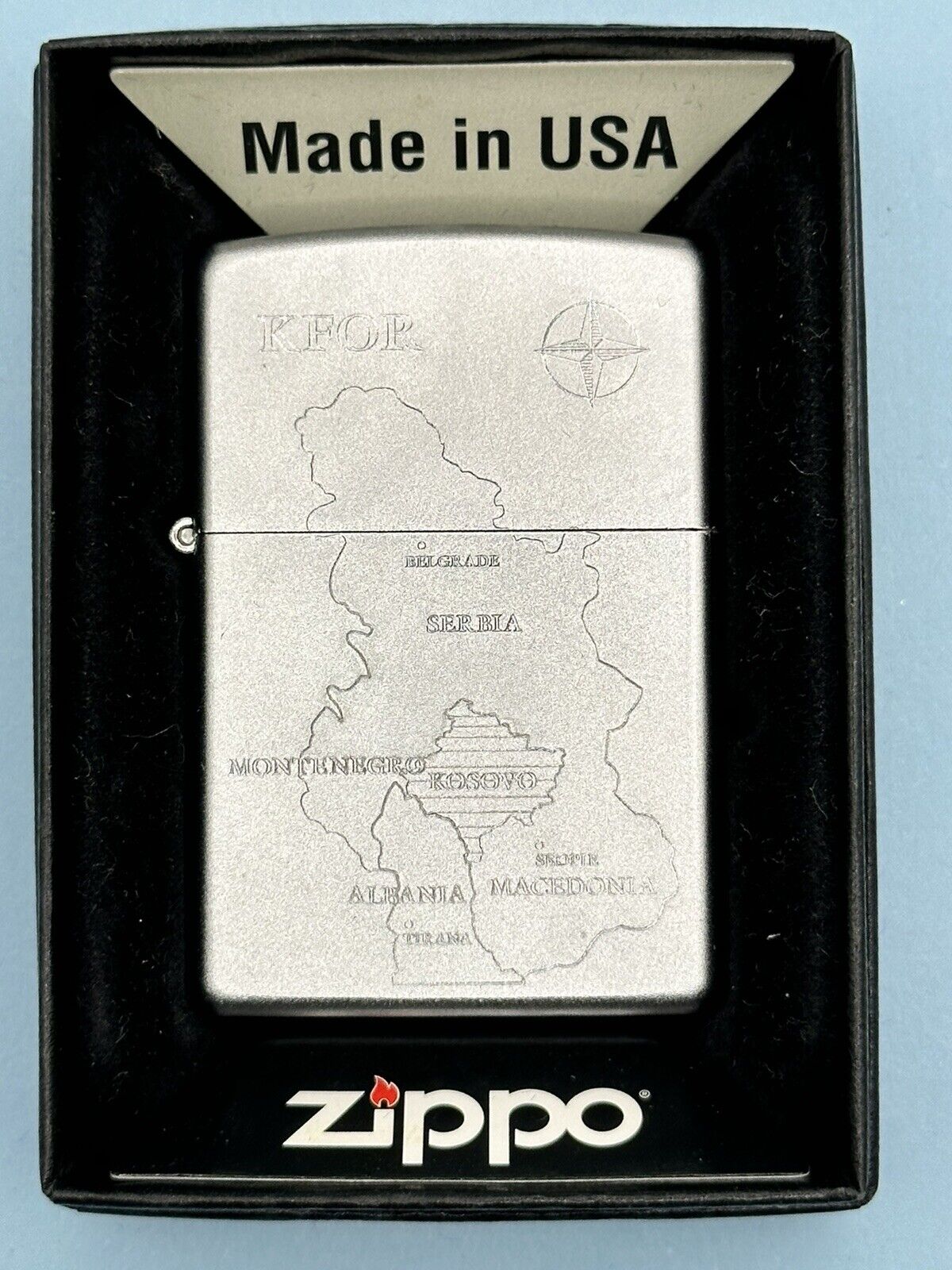 Vintage 2004 KFOR War Map Chrome Zippo Lighter NEW