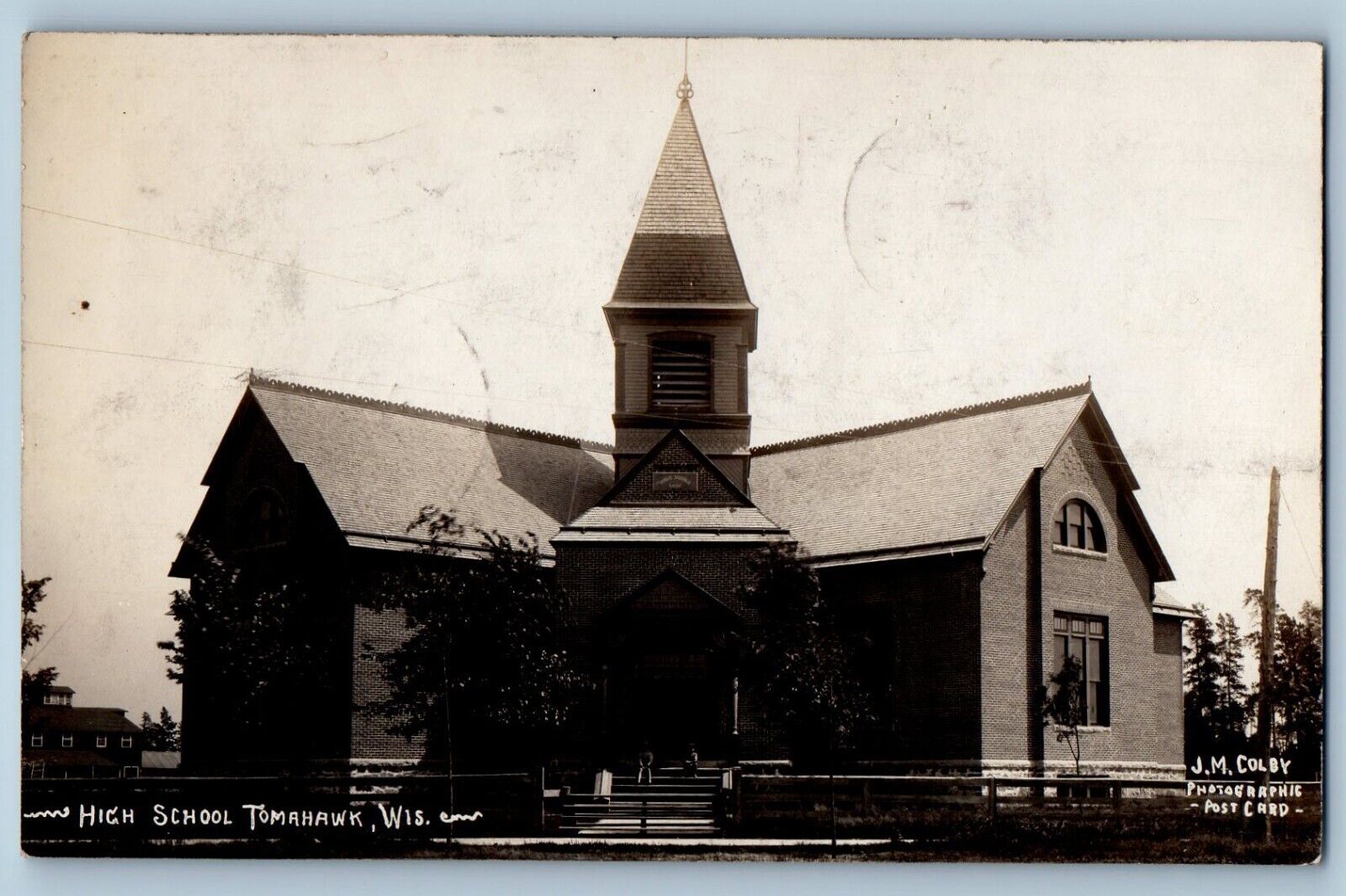 Tomahawk Wisconsin WI Postcard RPPC Photo High School Campus Building 1908