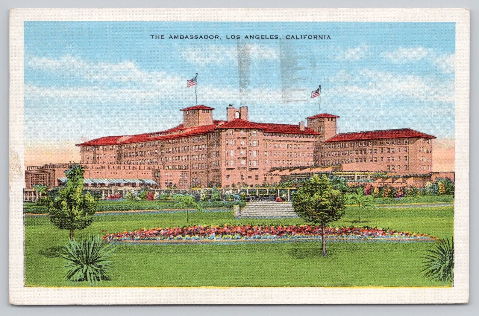 The Ambassador Hotel Los Angeles California CA VTG Linen White Border Postcard