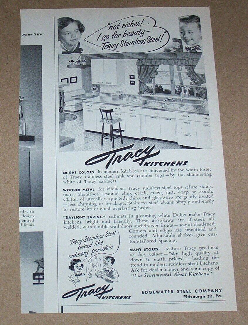 1953 print ad - Tracy Kitchens little girl boy Edgewater Steel Pittsburgh PA ad