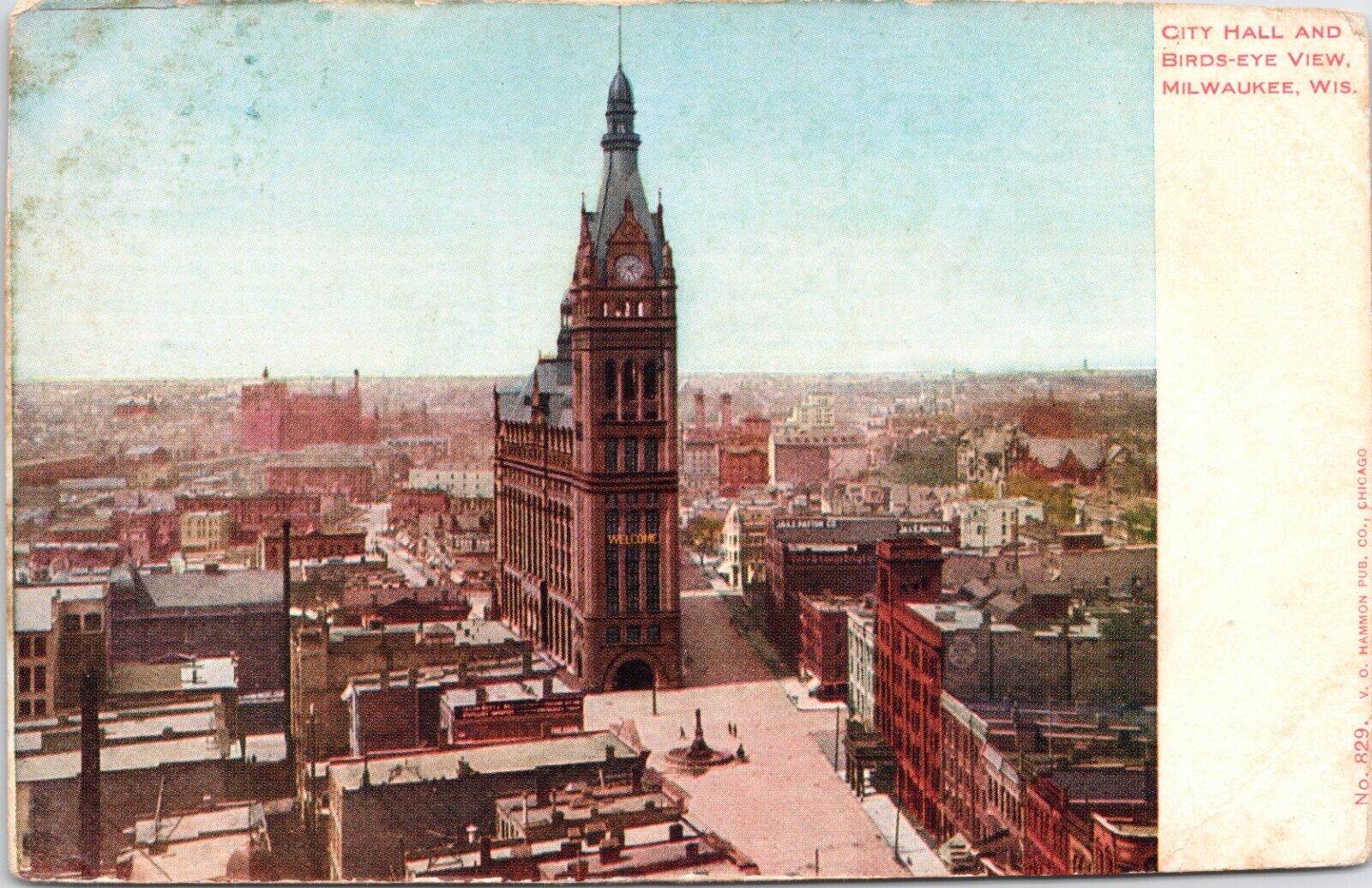 C.1907 Milwaukee WI City Hall Birds Eye Aerial View UNP Wisconsin Postcard A334