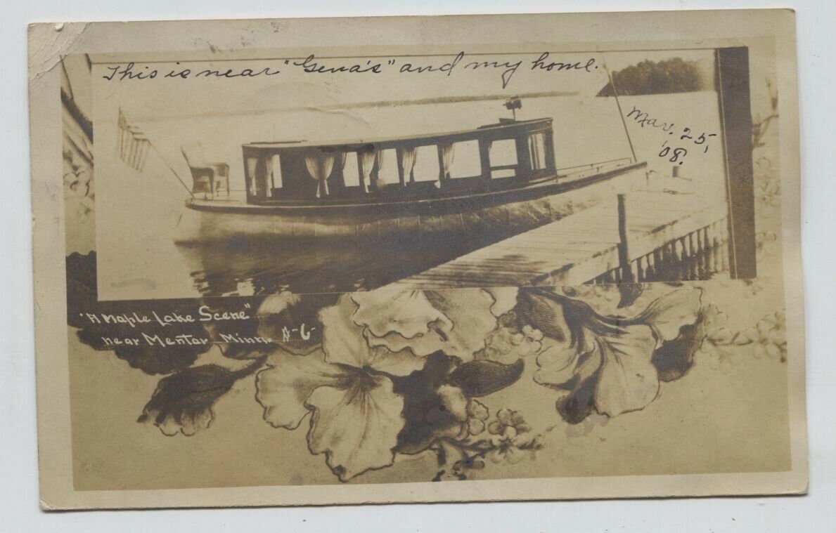 1909 Maple Lake Boat Dock Near Mentor Minnesota Real Photo Postcard RPPC
