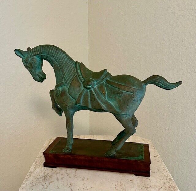 Vtg Great City Traders Solid Brass Horse Figurine w/Lovely Green Patina Finish