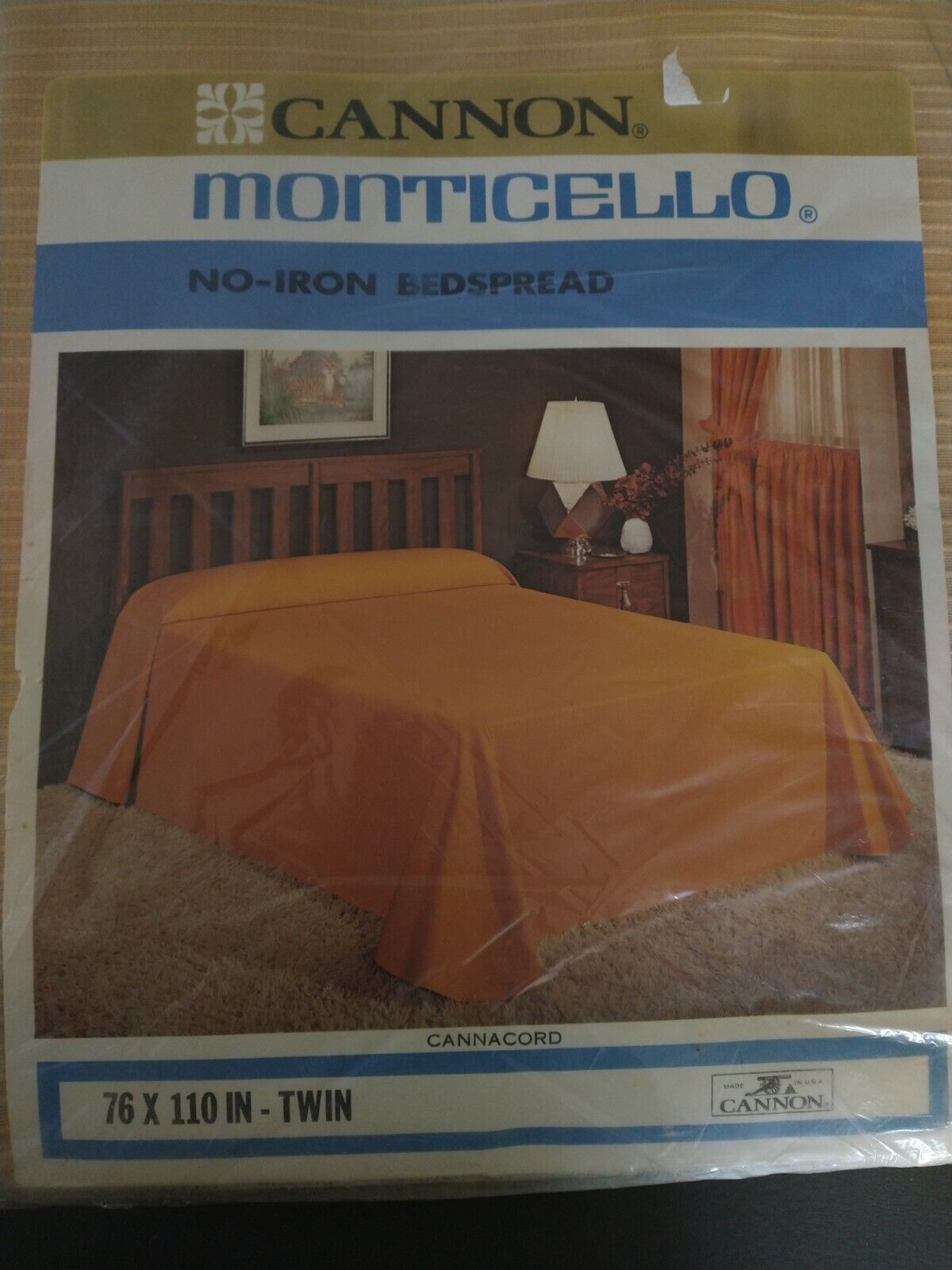 Vtg Cannon Monticello Twin Bedspread Blanket Parchment Yellow NOS 76 X 110 BR12