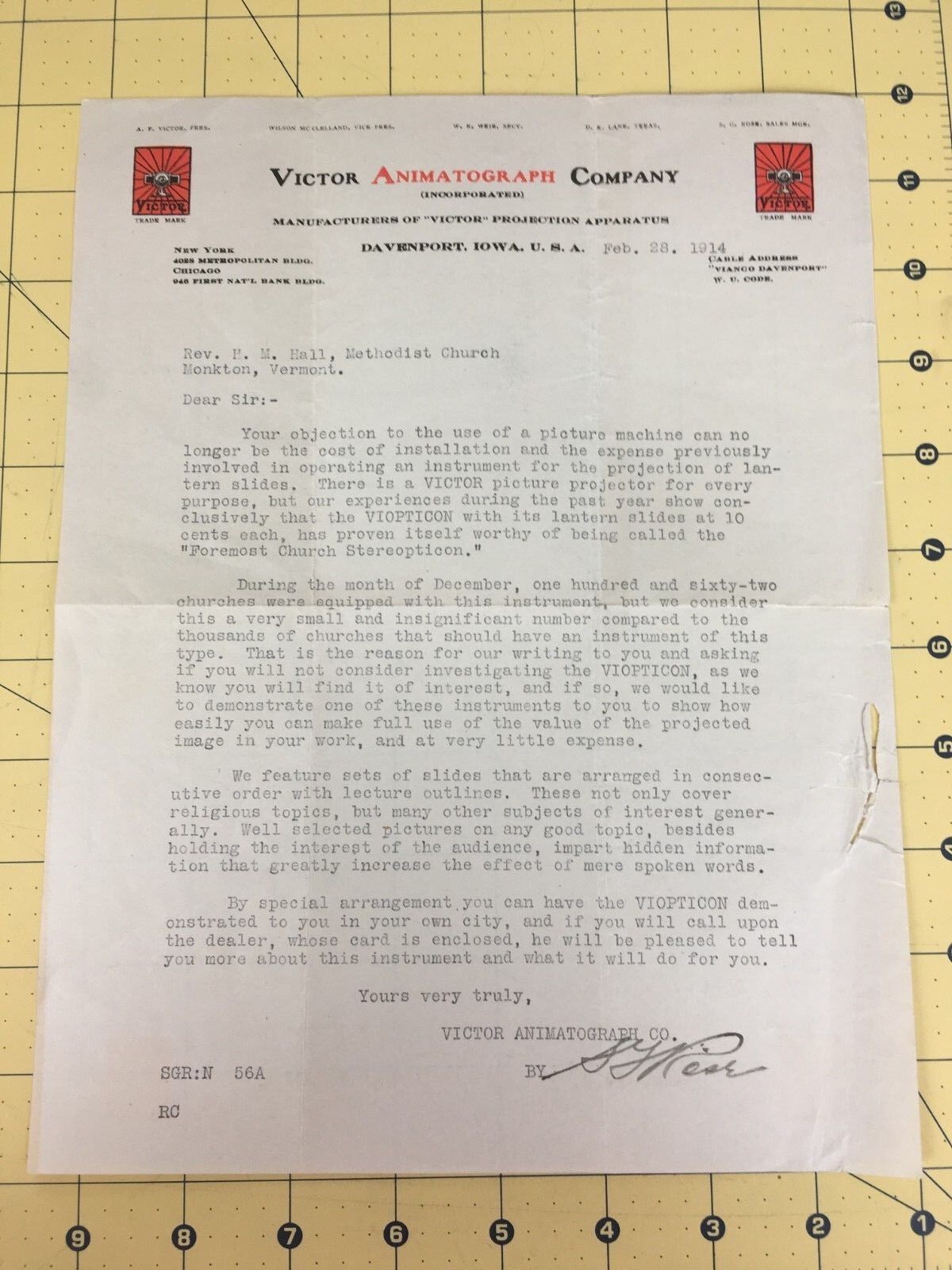 Vintage Victor Animatograph Company Sales Letter Feb 28, 1914 
