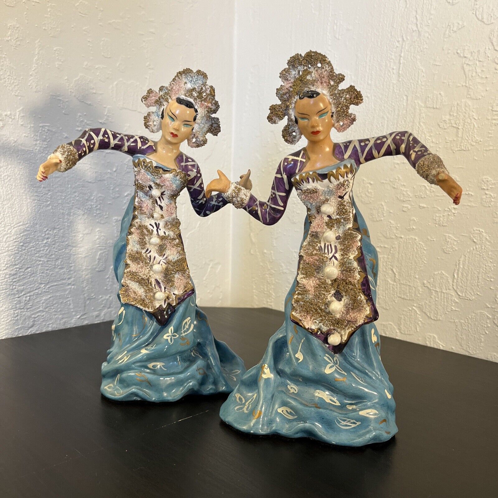 VINTAGE Kathi Urbach Mid-Centry Balinese Dancer Pair 1950\'s Ceramic Statuettes