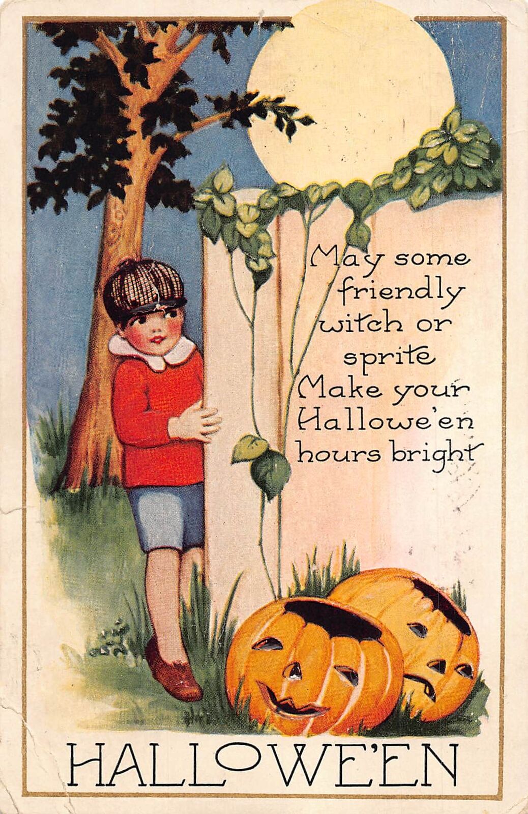 J84/ Halloween Postcard Holiday Greetings c1910 Child Jack-O-Lantern 306
