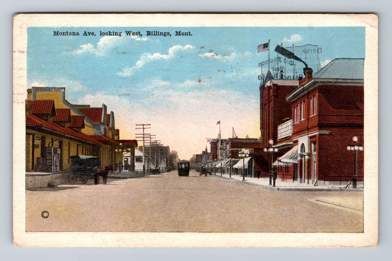 Billings MT-Montana, Montana Ave Looking West, Antique, Vintage c1923 Postcard