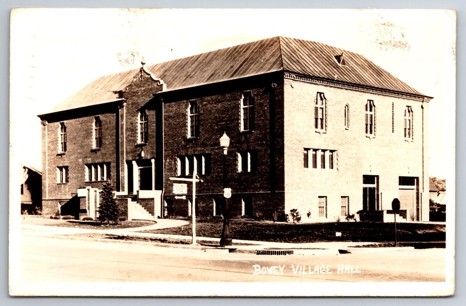 Vintage Postcard MN Bovey Village Hall RPPC c1941 Real Photo ~11556