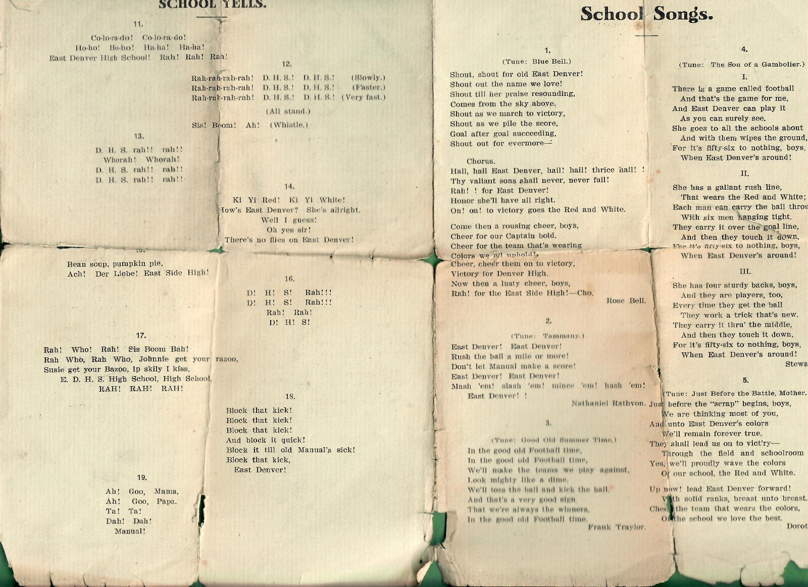 c. 1927 EAST DENVER HIGH SCHOOL SONG & YELL SHEET LYRICS - RARE - 9\