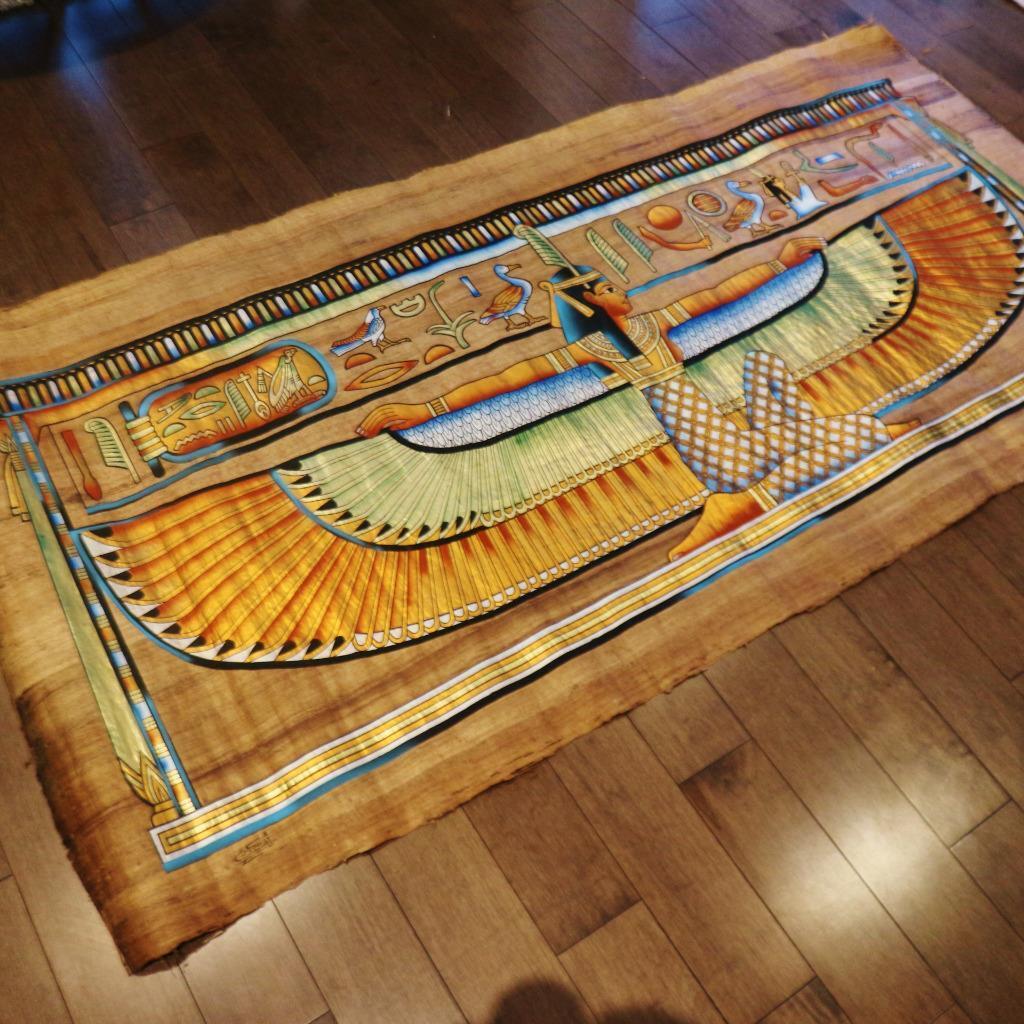XXXXL Huge Signed Handmade Papyrus Egyptian Queen Goddess ISIS Painting..73