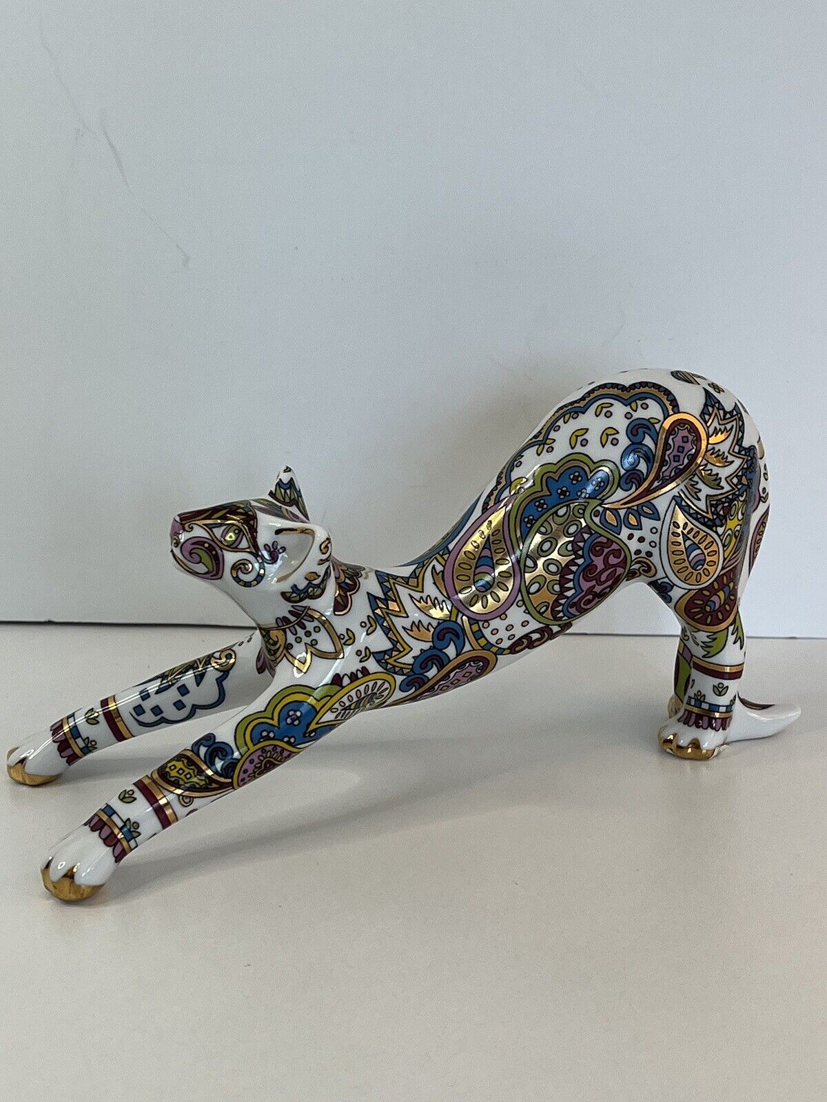 Paul Cardew Cat Figurine”Cool Catz” PAISLEY 18k Gold Stretching England NEW MINT