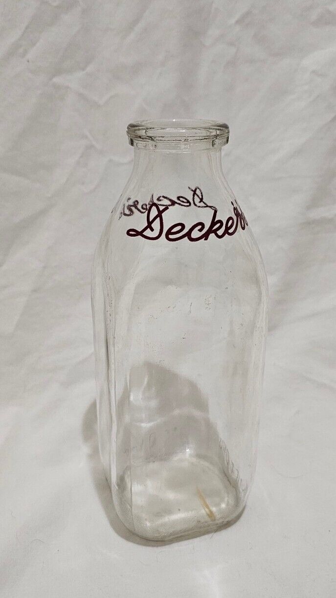 Vintage Decker's Dairy One Quart Milk Bottle Embossed Bottom