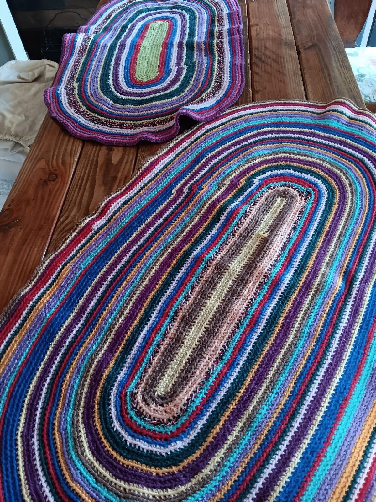 2 Vintage Oval Crocheted Rugs