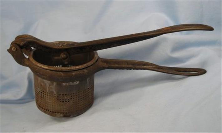 Antique 1887 Metal Potato Ricer & Strainer Cast Iron Handles Silver Co. NY (O)