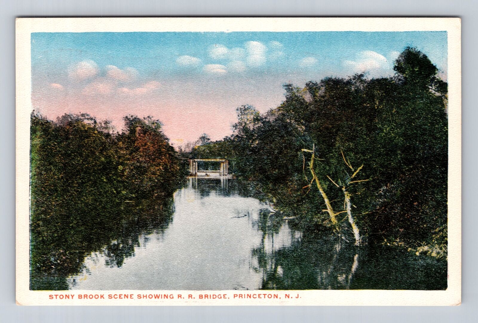 Princeton NJ-New Jersey, Stony Brook Scene, RR Bridge, Antique Vintage Postcard