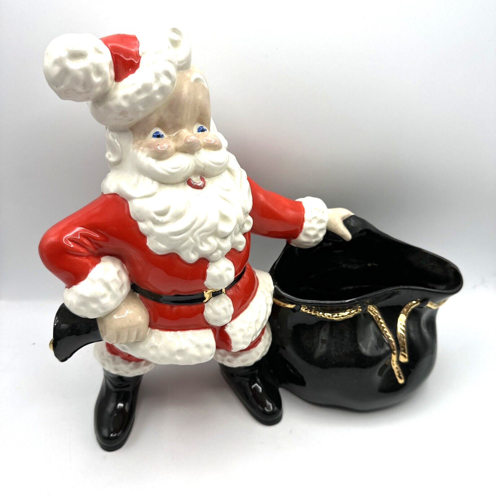 Vintage 1966 Christmas Santa Claus with Toy Sack Ceramic Planter Centerpiece