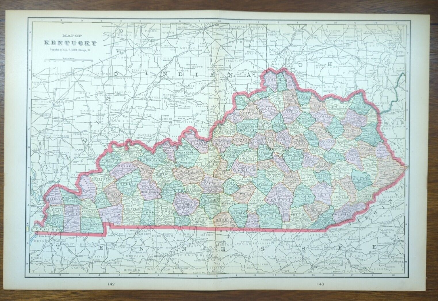 Vintage 1902 KENTUCKY Map 22\