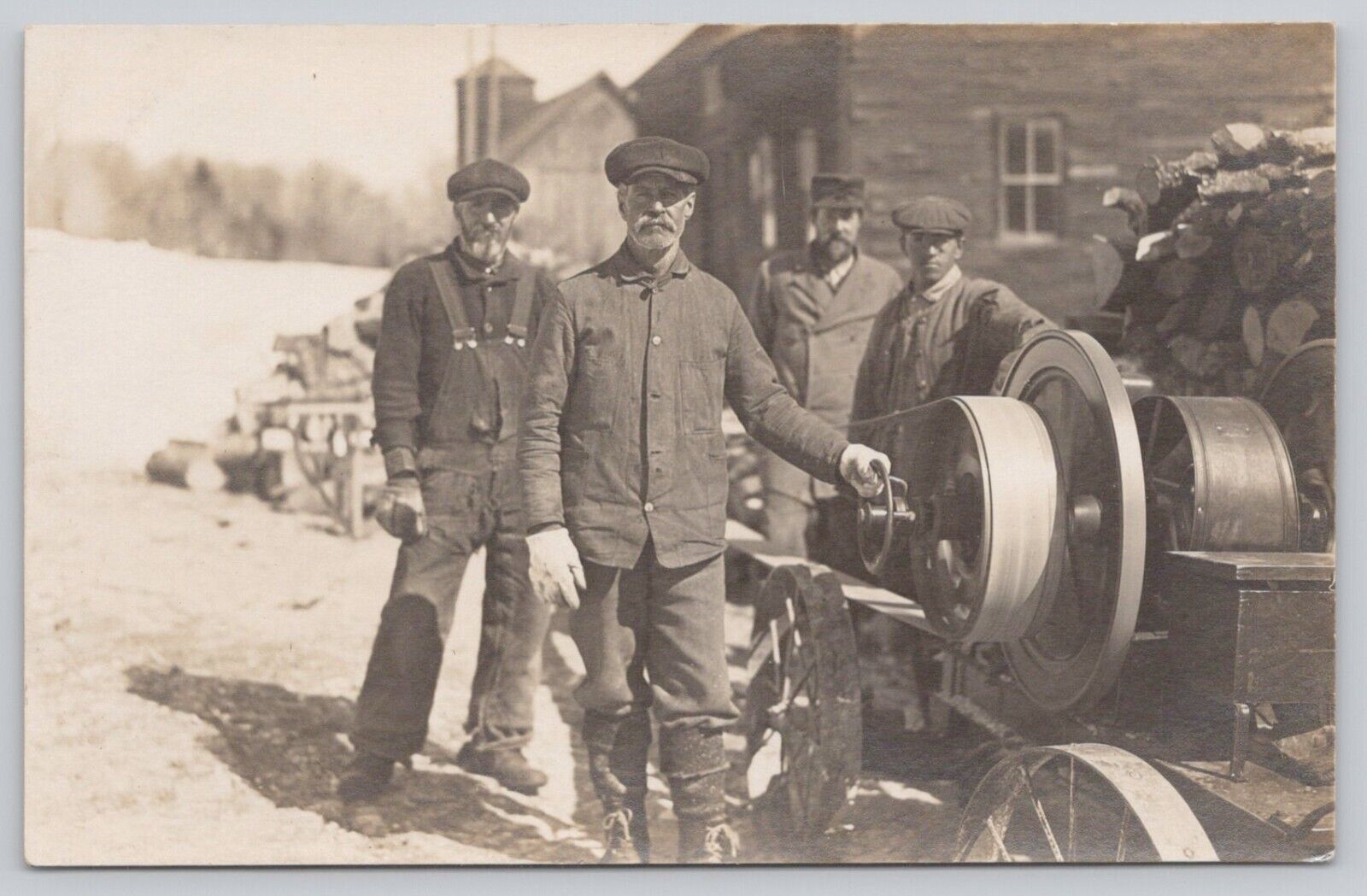 Real Photo Postcard Men Standing Near Vintage Saw Mill Unposted RPPC