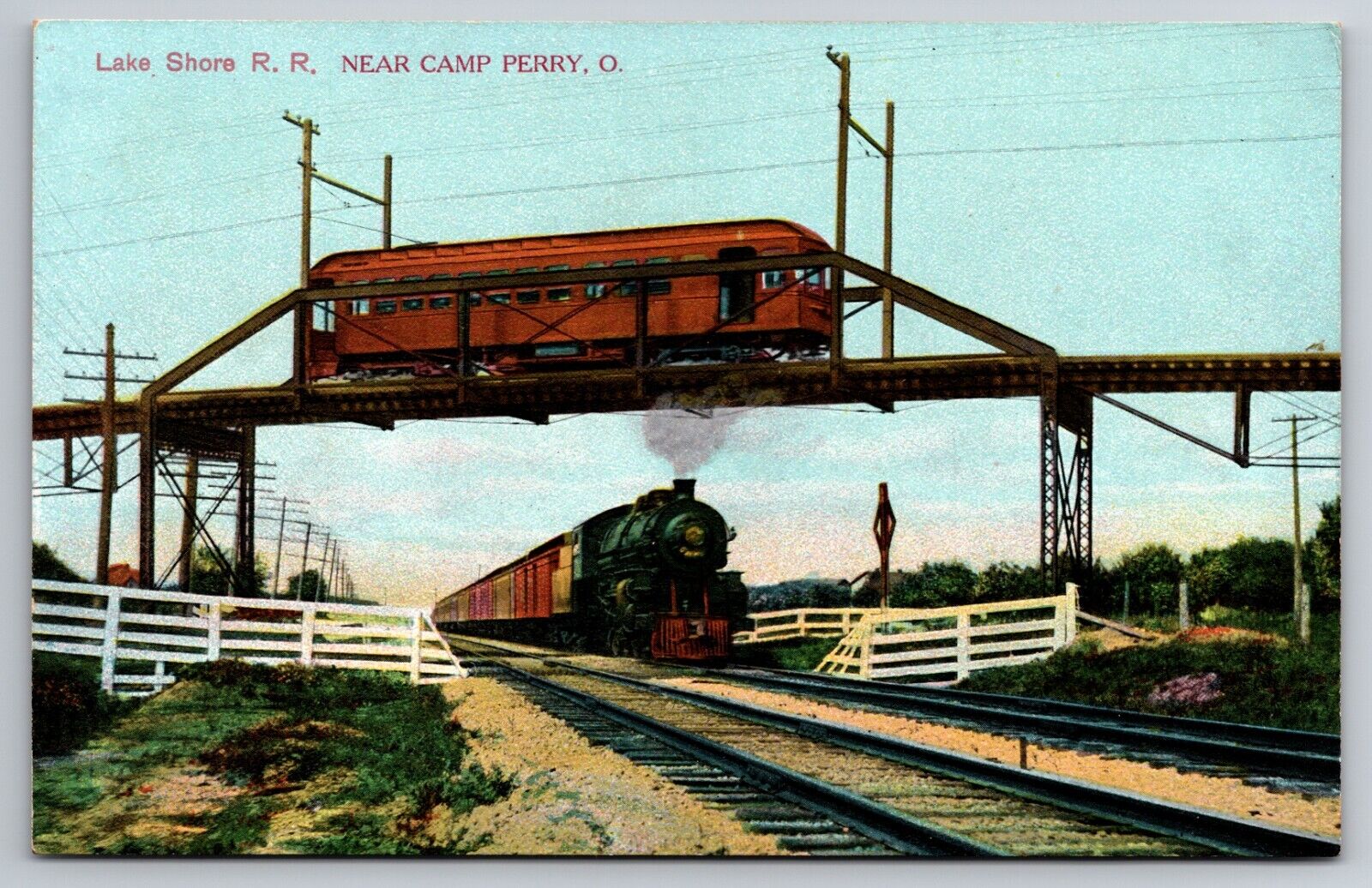 Lake Shore Railroad Near Camp Perry Ohio OH Train Trolley c1910 Postcard