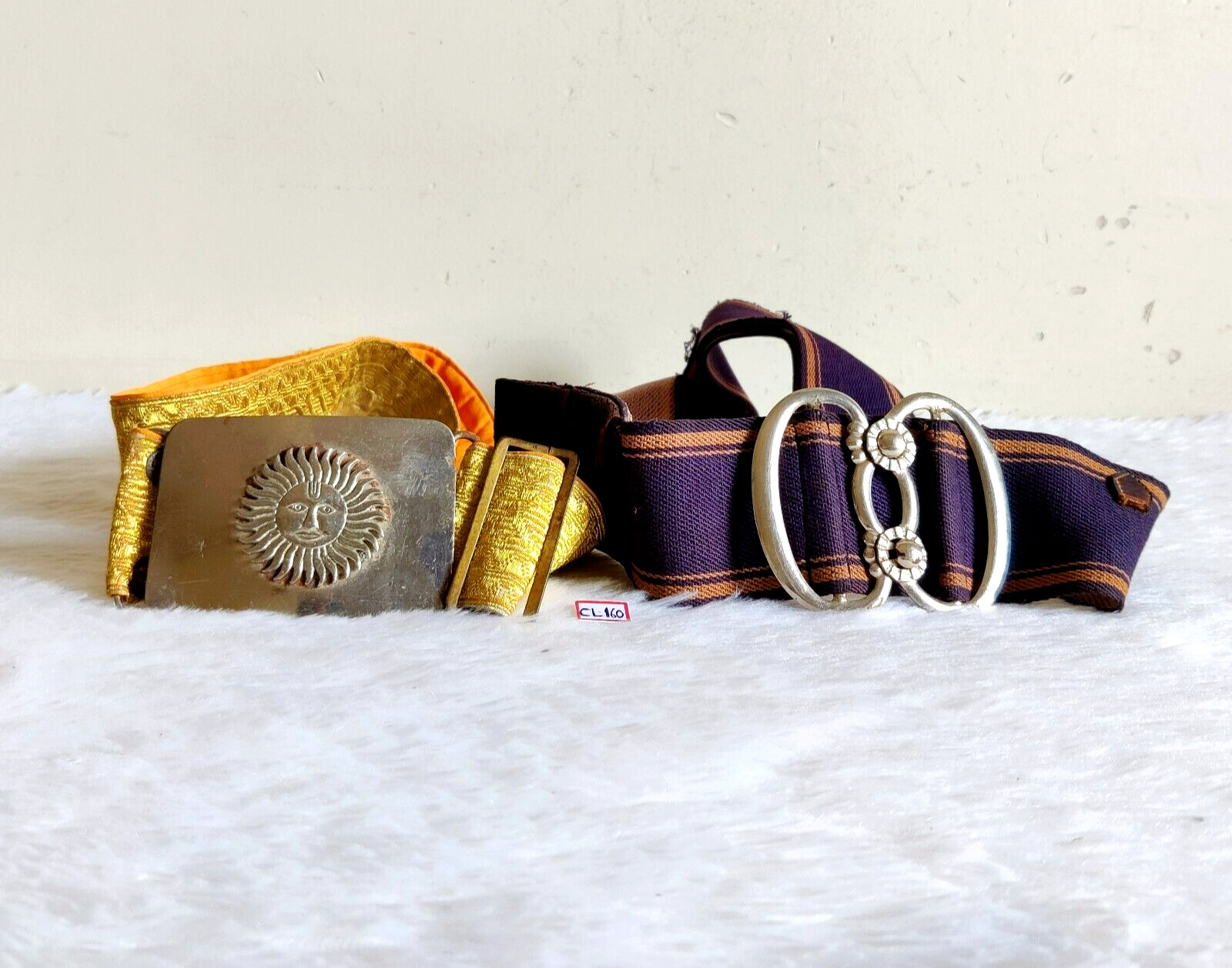 Vintage Sun Logo and Leather Old Buckle Cloth State Belt Set of 2 Rare CL160