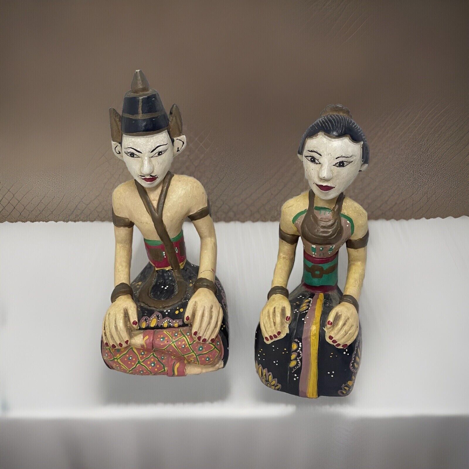 Vintage Wooden Loro Blonyo Javanese Statues Set of 2