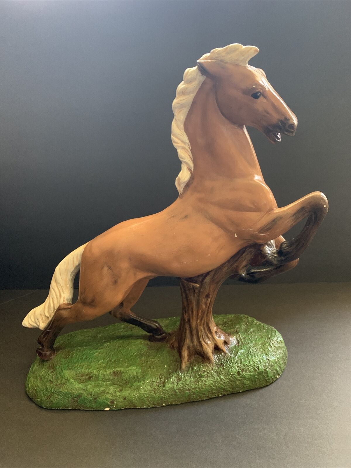 REARING HORSE LARGE CERAMIC BROWN Figurine Statue 16” Vintage