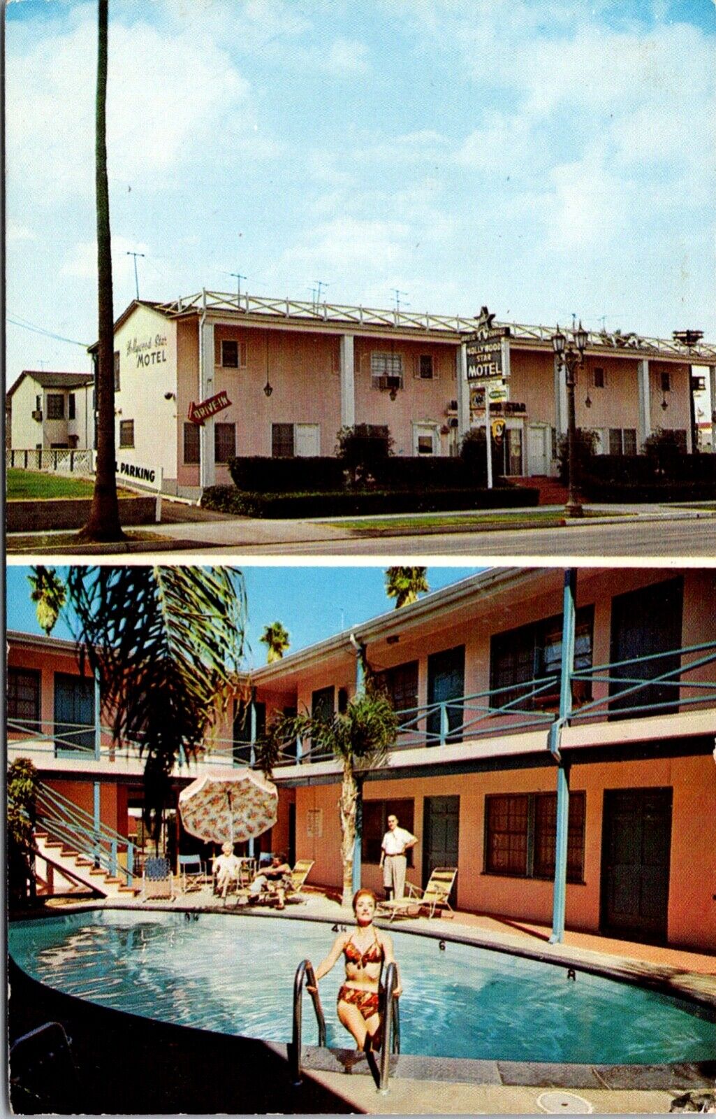 Postcard Swimming Pool at Hollywood Star Motel in Hollywood, California