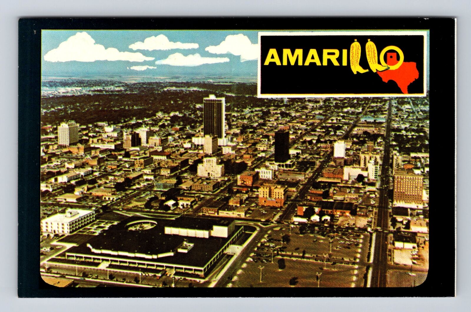 Amarillo TX-Texas, Aerial Of City Area, Antique, Vintage Souvenir Postcard