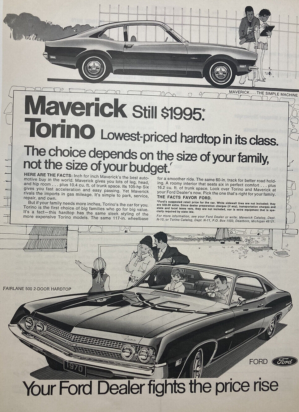 c1969 Ford Maverick Torino Fairlane Classic Hardtop VINTAGE Print Ad 9.5x13.5\
