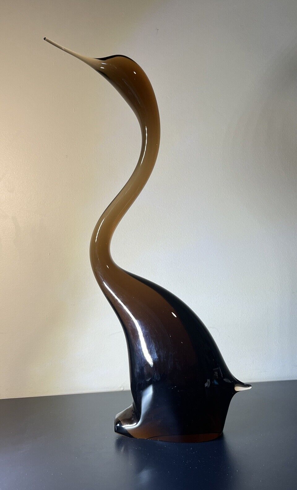 ZBS Vintage 21” Handmade Art Glass Swan Volavka Czech Rep Bohemia Copper