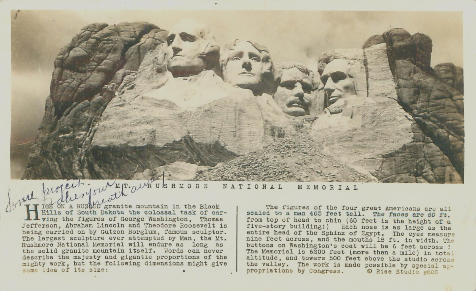 Real Photo RPPC Mt. Rushmore National Memorial Vintage Postcard Posted 1944