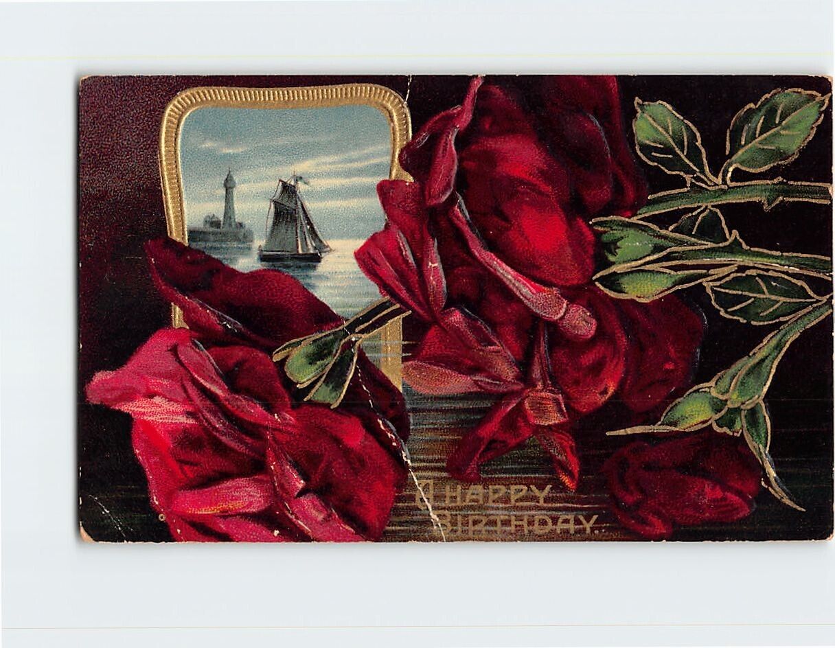 Postcard A Happy Birthday Flower Art Print Embossed Card