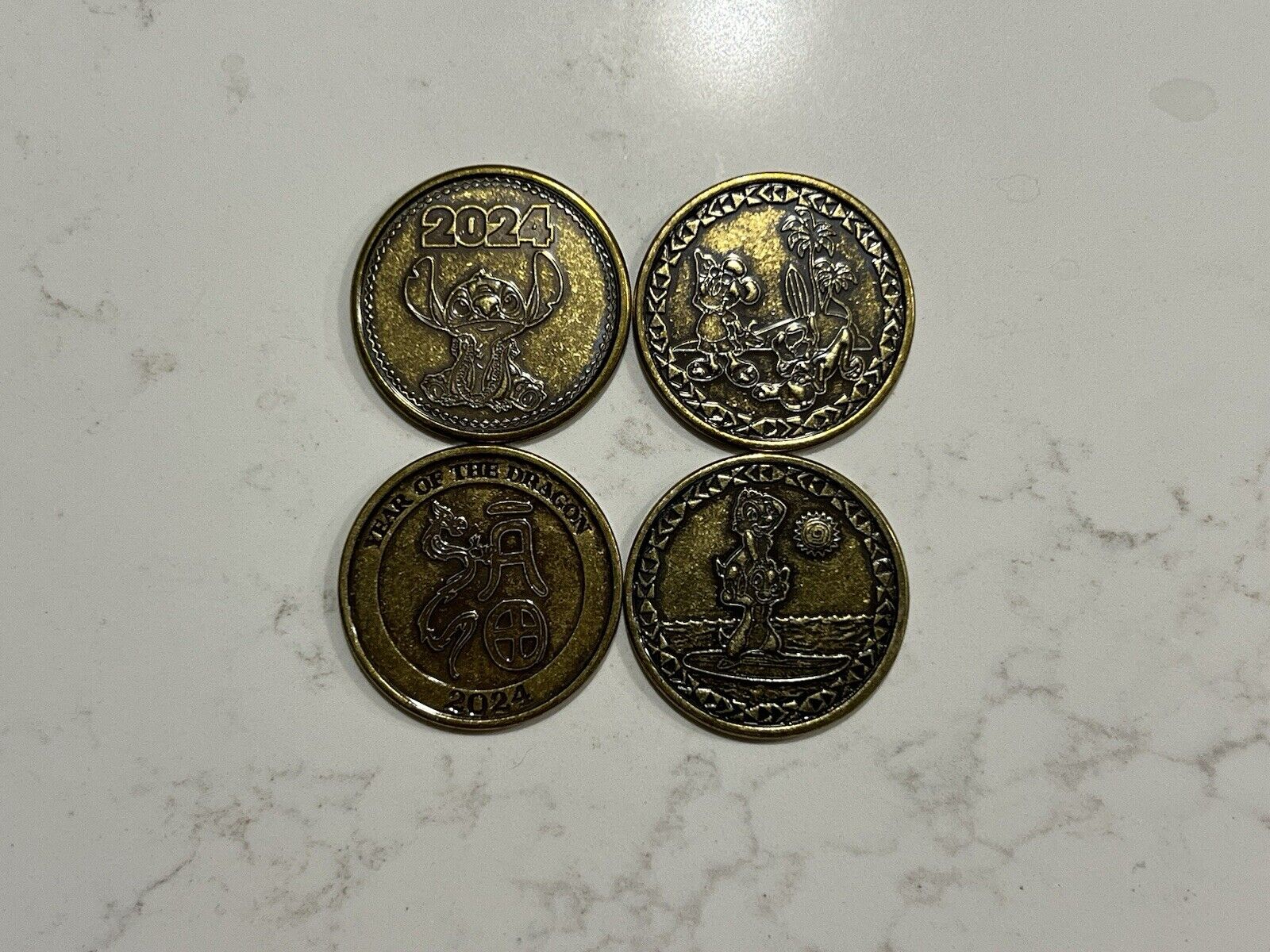 Disney Aulani Metal Medallion Souvenir Coin Set 2024 Hawaii Stitch Mickey Dragon