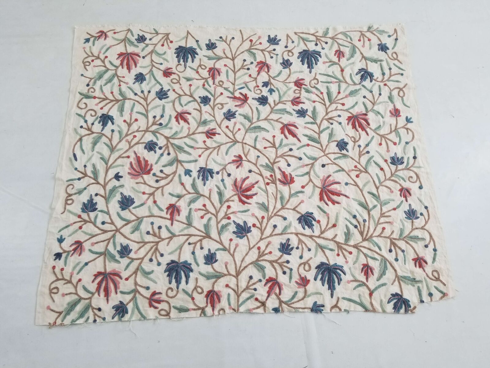 Antique Kashmiri Crewelwork Hand Embroidered Panel 136x114cms