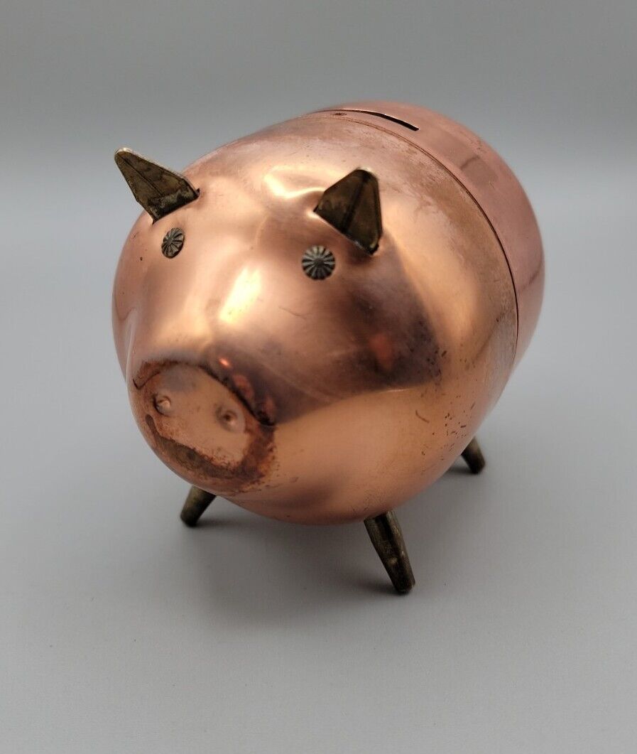 Vintage Coppercraft Guild Mid-Century Copper & Brass Piggy Bank Curly Tail 
