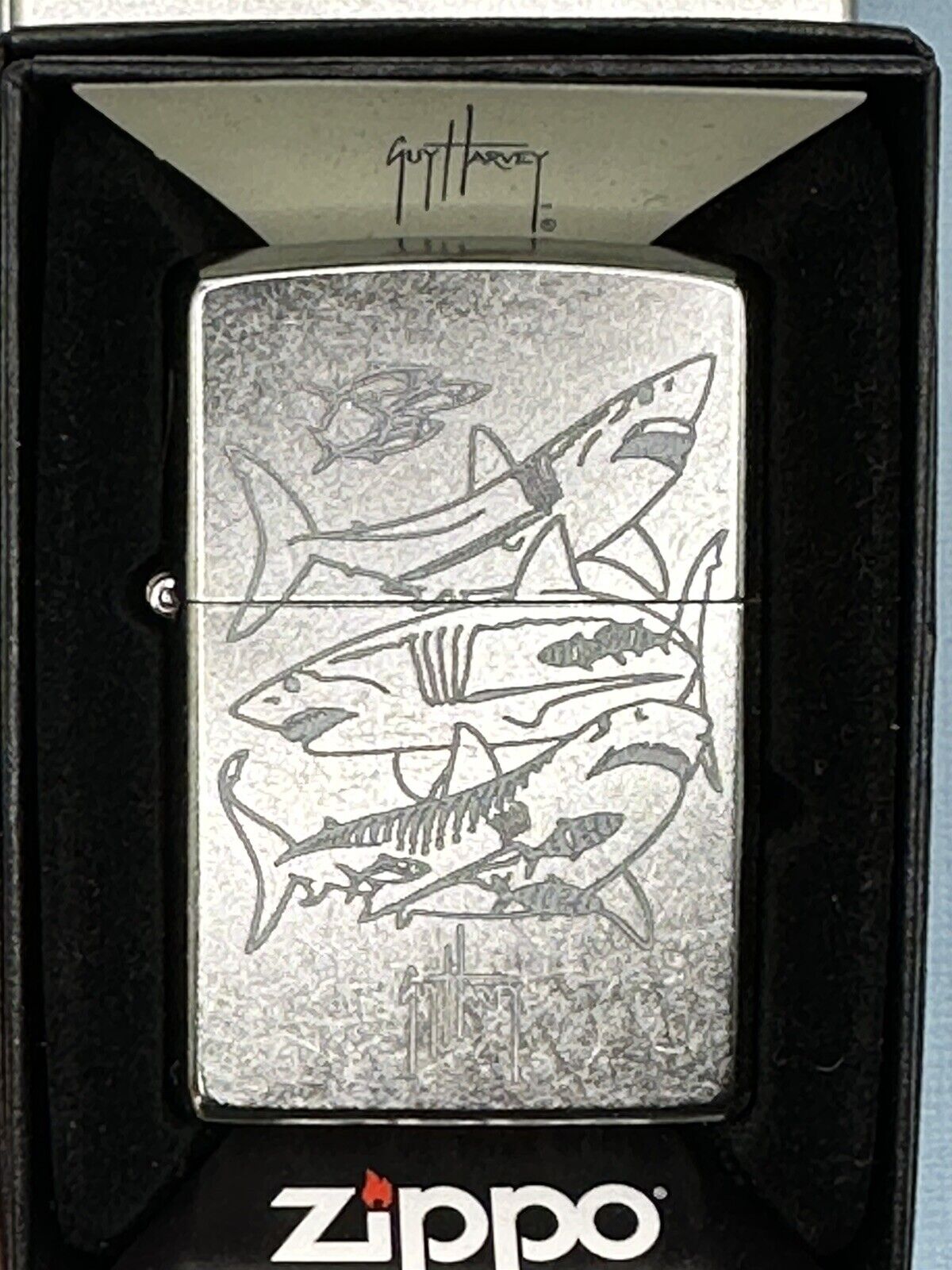 Guy Harvey Shark Collage 48595 Chrome Zippo Lighter NEW