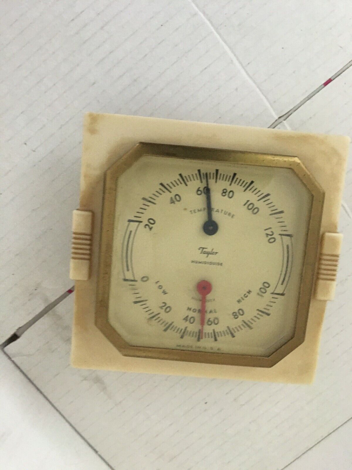 Vintage Taylor Humidiguide Thermometer Temperature Humidity Art Deco Style 3.25\