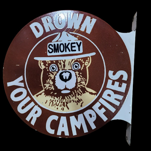 DROWN SMOKEY  PORCELAIN ENAMEL SIGN 18X20 INCHES DOUBLE SIDED WITH FLANGE