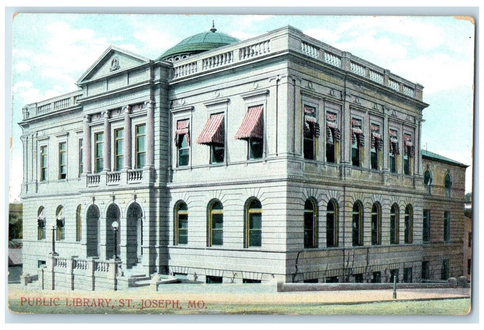 c1910 Public Library Exterior Building St. Joseph Missouri MO Vintage Postcard