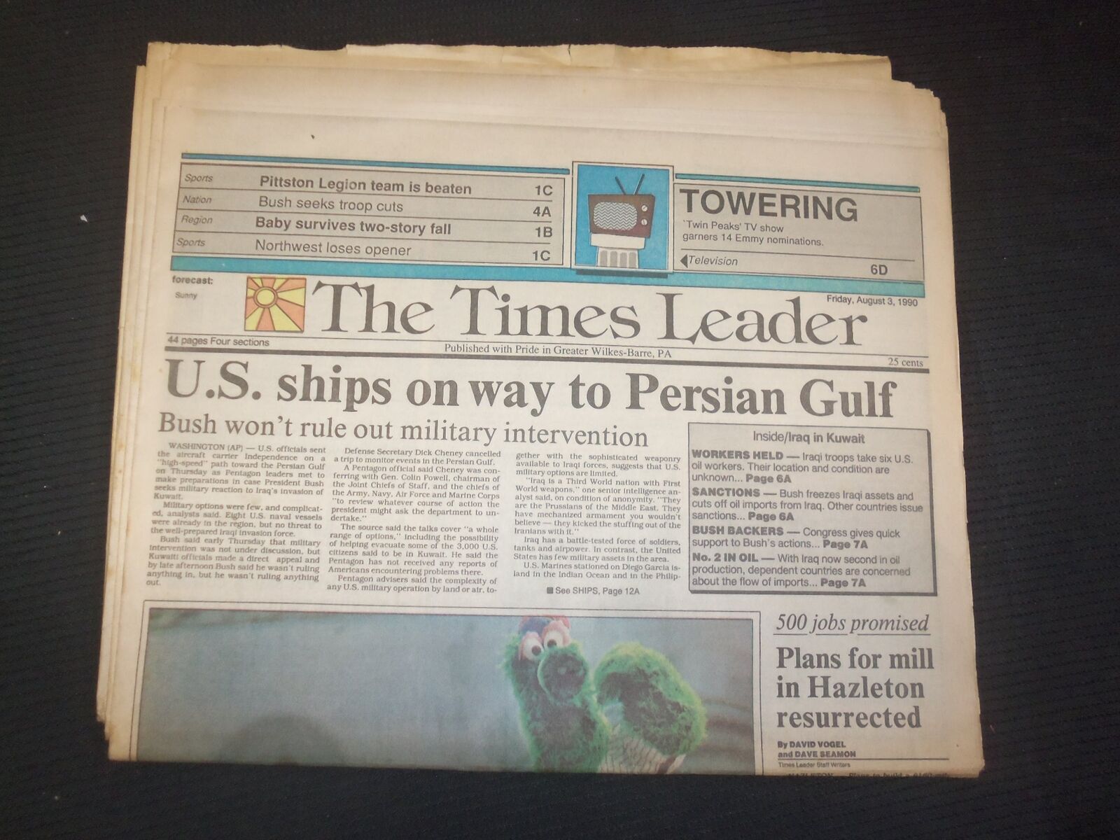 1990 AUGUST 3 WILKES-BARRE TIMES LEADER - U.S. SHIPS TO PERSIAN GULF - NP 7521