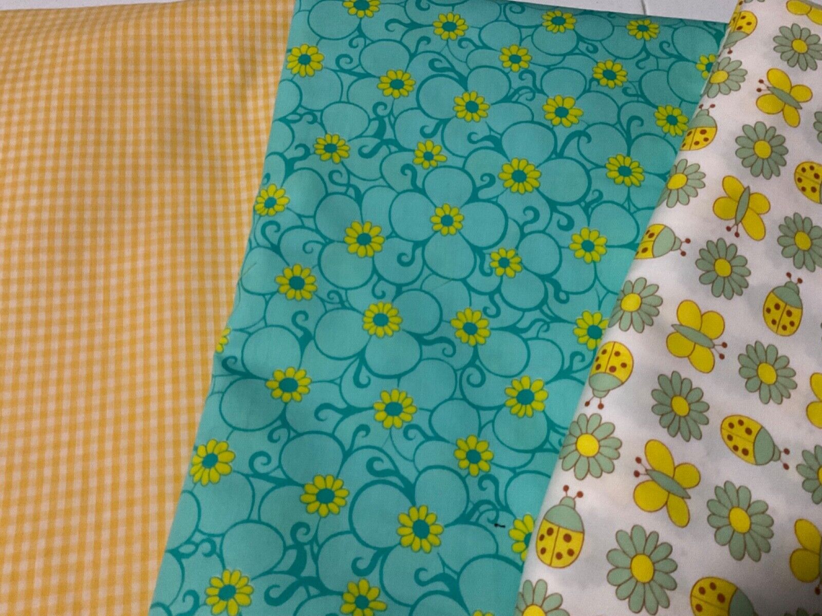 Vintage Fabric Sweet Blend of  Daisies, Butterflies, Ladybugs 9 Plus Yards