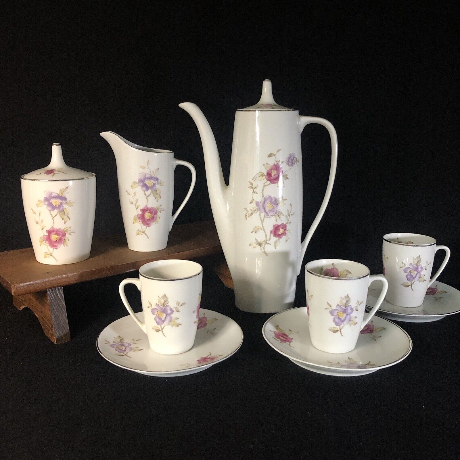 Vintage Cmielow 9 Pc Coffee Set Pattern Louise (smooth) Made In Poland