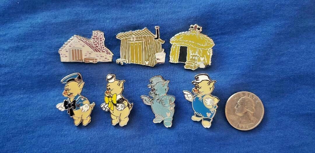 The Three Little Pigs 2019 DLR Hidden Mickey 7 Disney Pin Set with Chaser