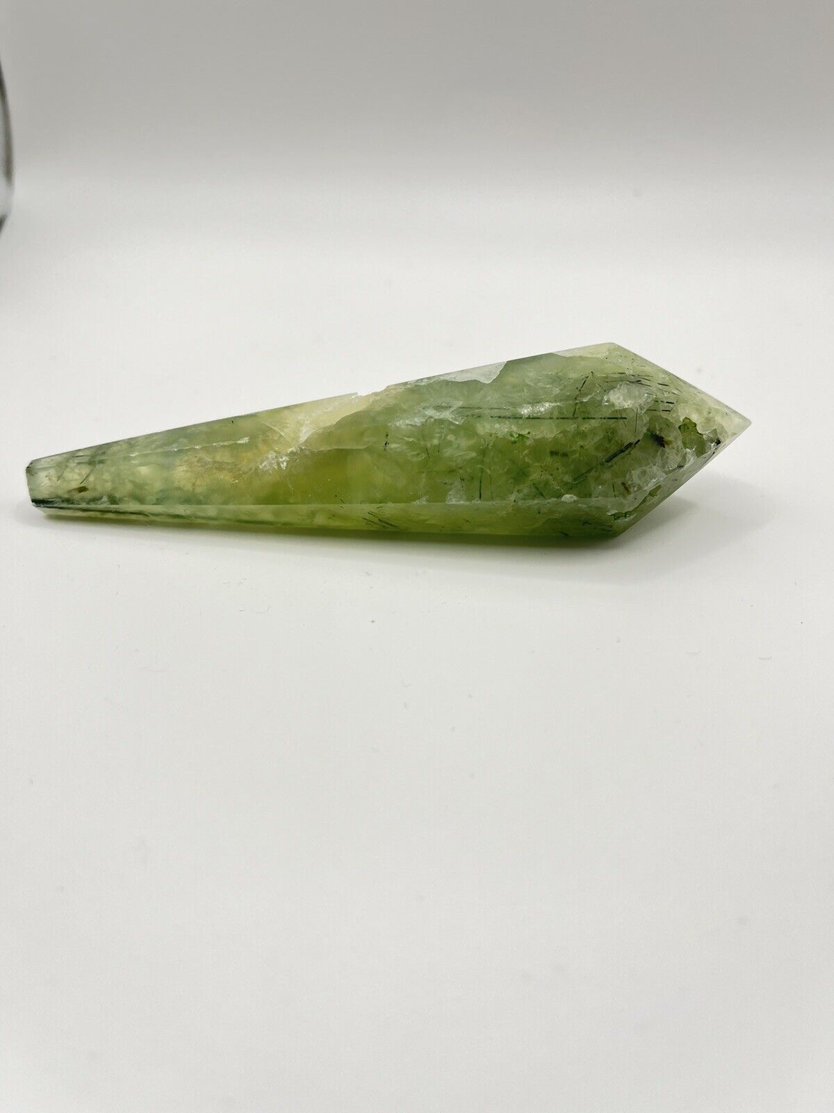 Prehnite With Epidote Crystal Wand 92g, 4.5 Inches