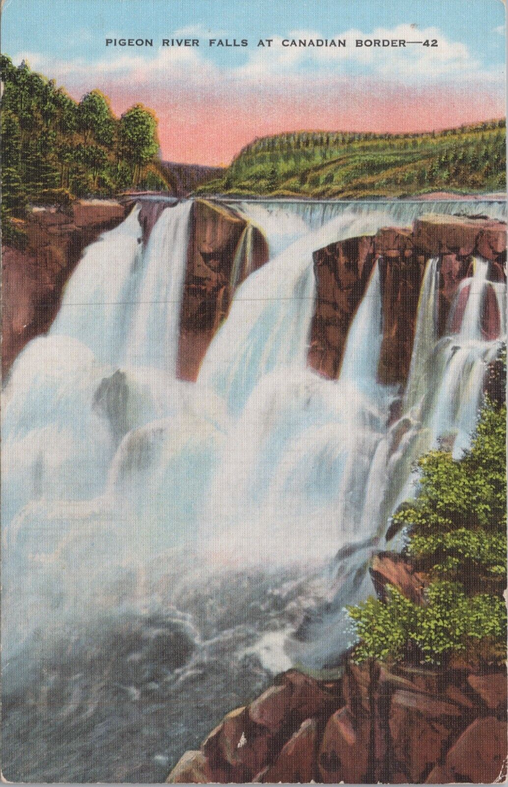 MR ALE ~ Pigeon River Falls Canada Border c1930s Linen Postcard UNP 8051.1