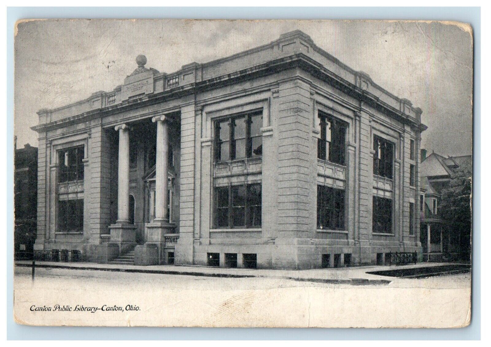 1908 Canton Ohio OH, Public Library Building Street View Antique Postcard