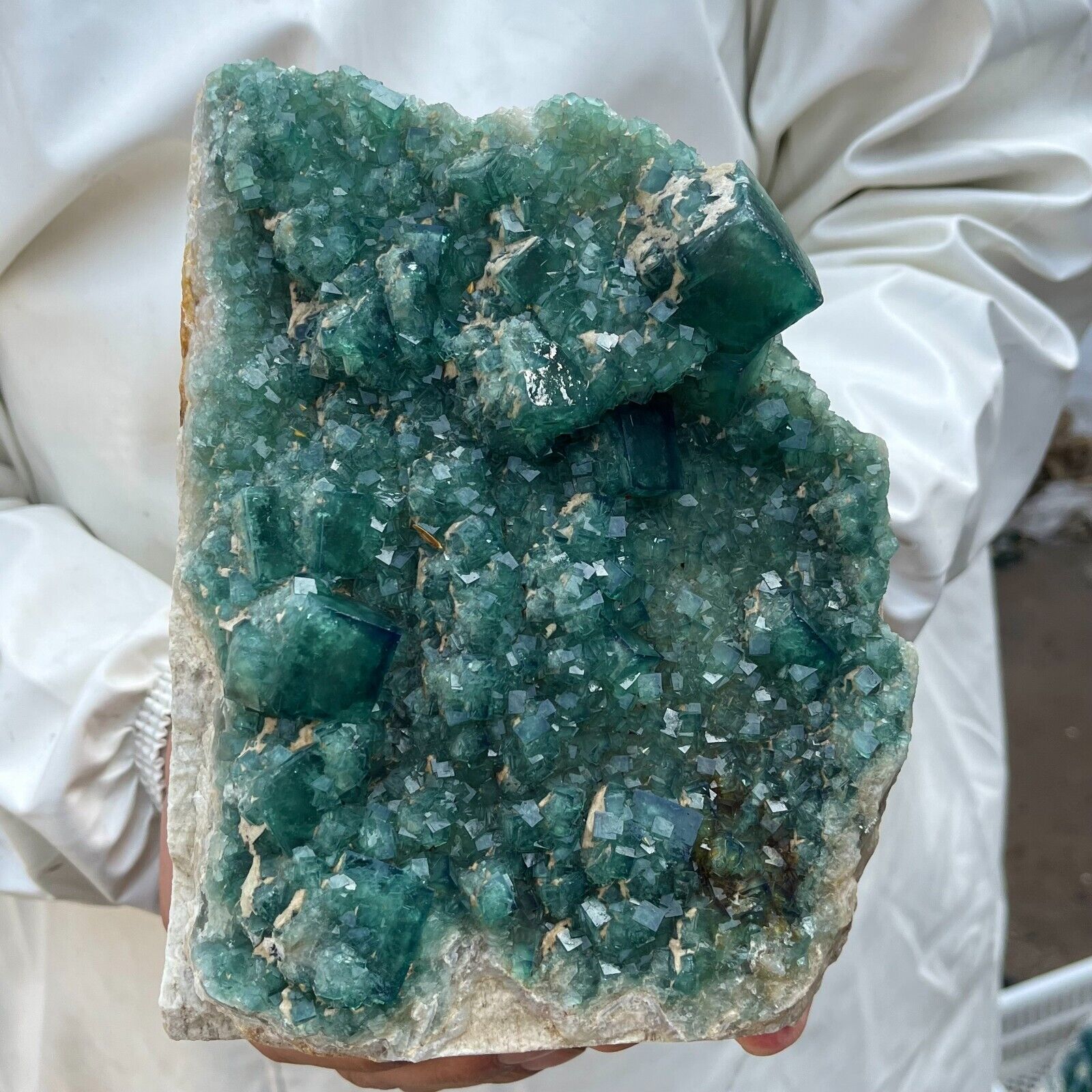 4.1lb Large NATURAL Green Cube FLUORITE Quartz Crystal Cluster Mineral Specimen