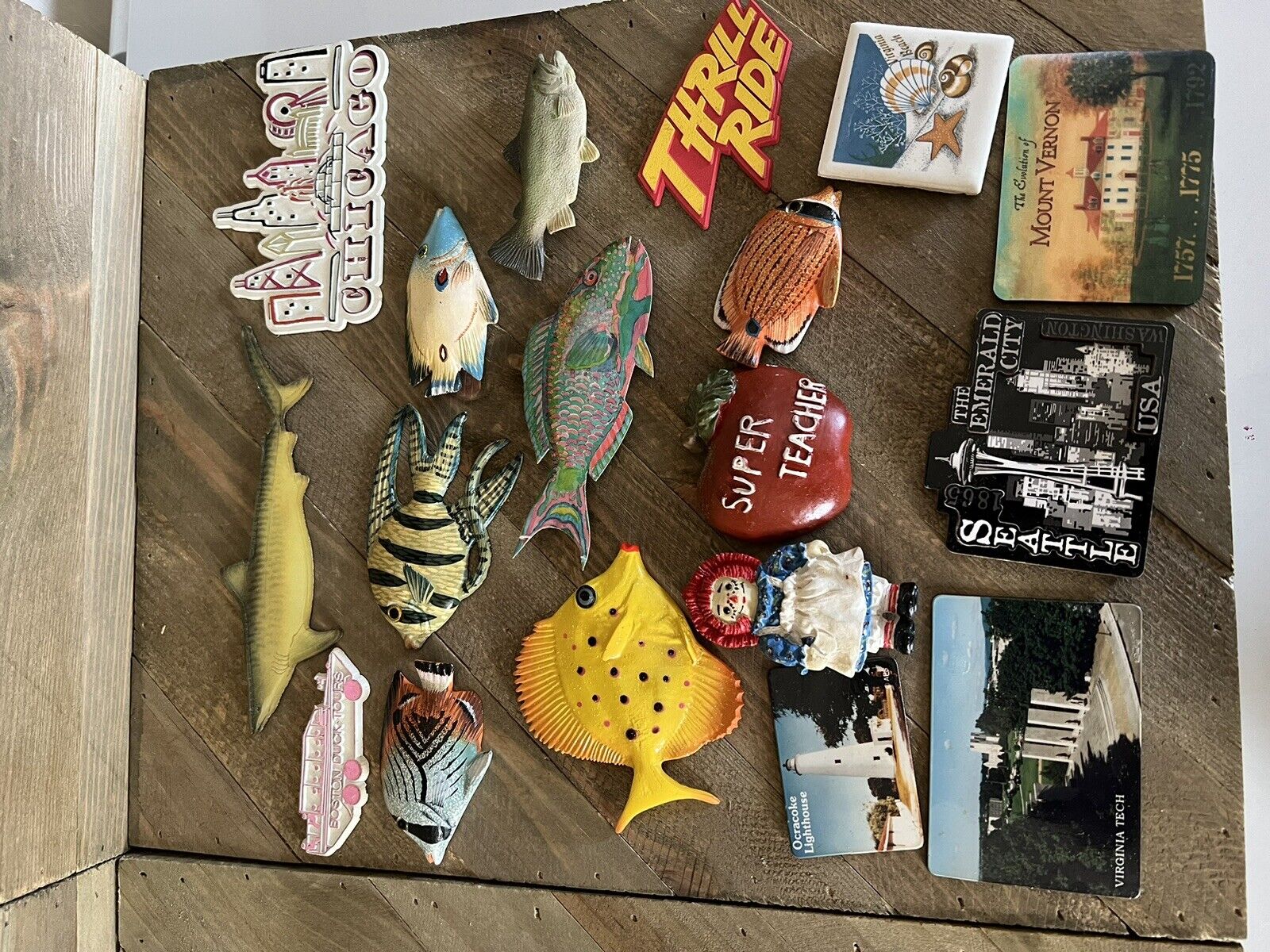 MIXED LOT OF VINTAGE STATE TOURIST TRAVEL Fish REFRIGERATOR  MAGNETS