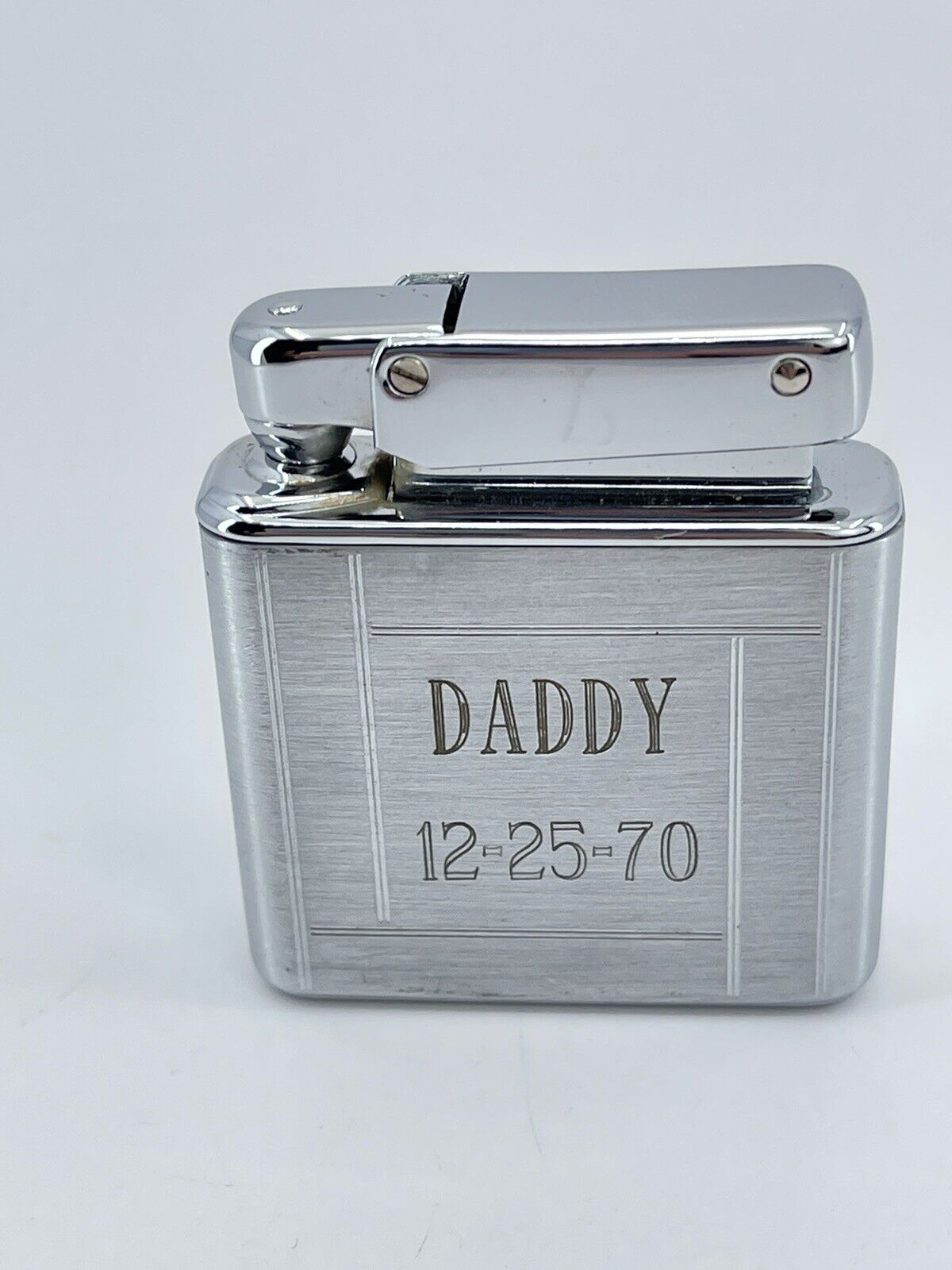 Vintage Kreisler Butane Lighter monogram etched name Daddy silver tone works